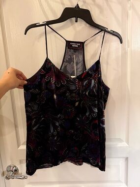 Johnny Was Black Velvet Floral Cami with Purple and Blue Accents